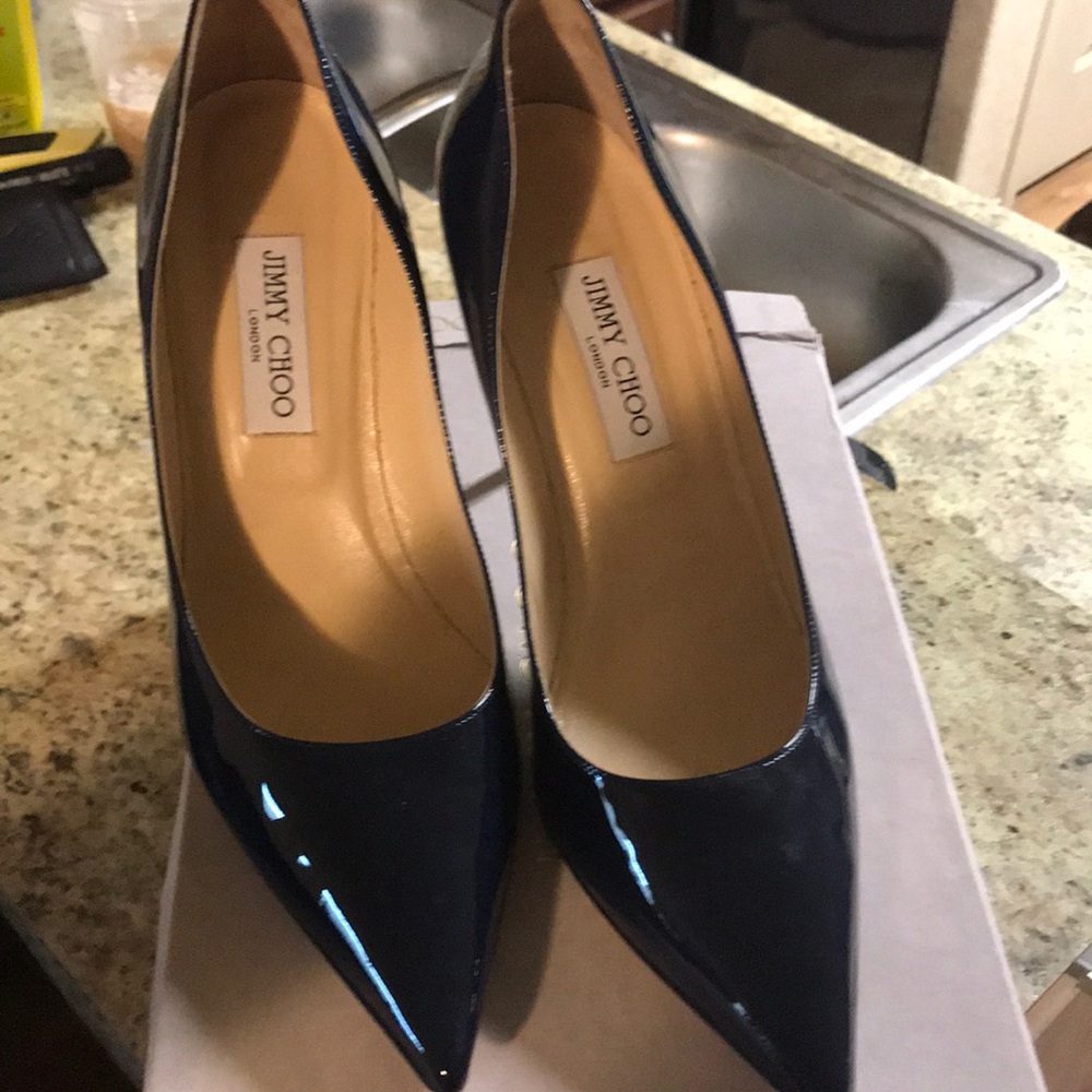 Jimmy Choo patent leather navy Agnes pump